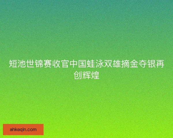 短池世锦赛收官中国蛙泳双雄摘金夺银再创辉煌